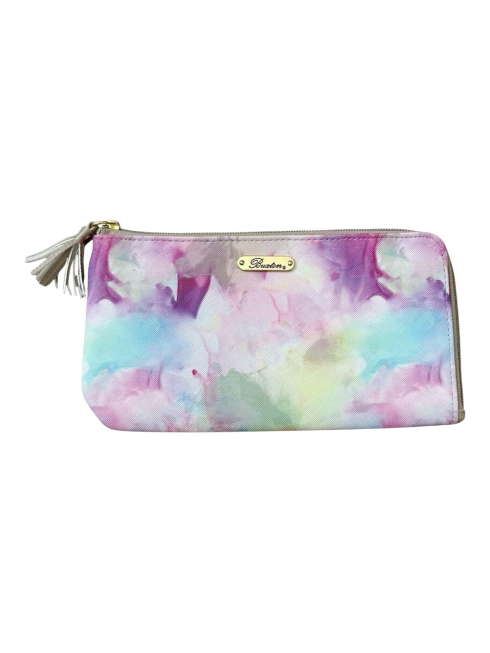 Buxton Wallet Tie Dye Organizer Clutch Zip Around Faux Leather Card Holder NWOT